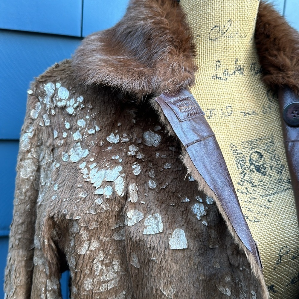 🤎🤎🤎Vintage leather rabbit fur reversible tan brown dark handmade bespoke - Picture 10 of 16